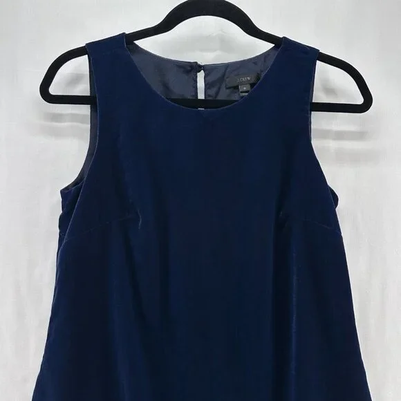 J.Crew Dress Size 0 Velvet Velour Ruffle Hem Drop Waist Shift Sleeveless Blue - Picture 3 of 12